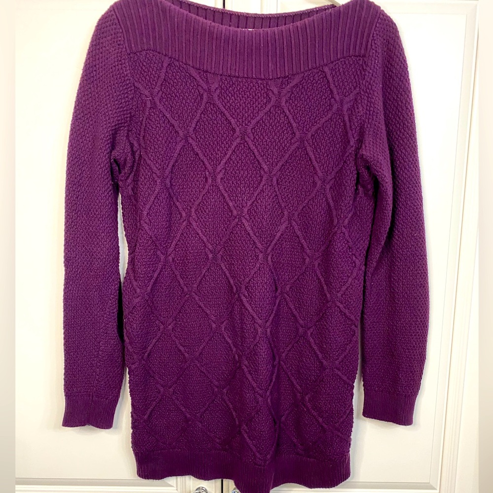 LOFT Women’s Sz Medium Purple Textured Diamond Pattern Boat Neck Sweater Cotton